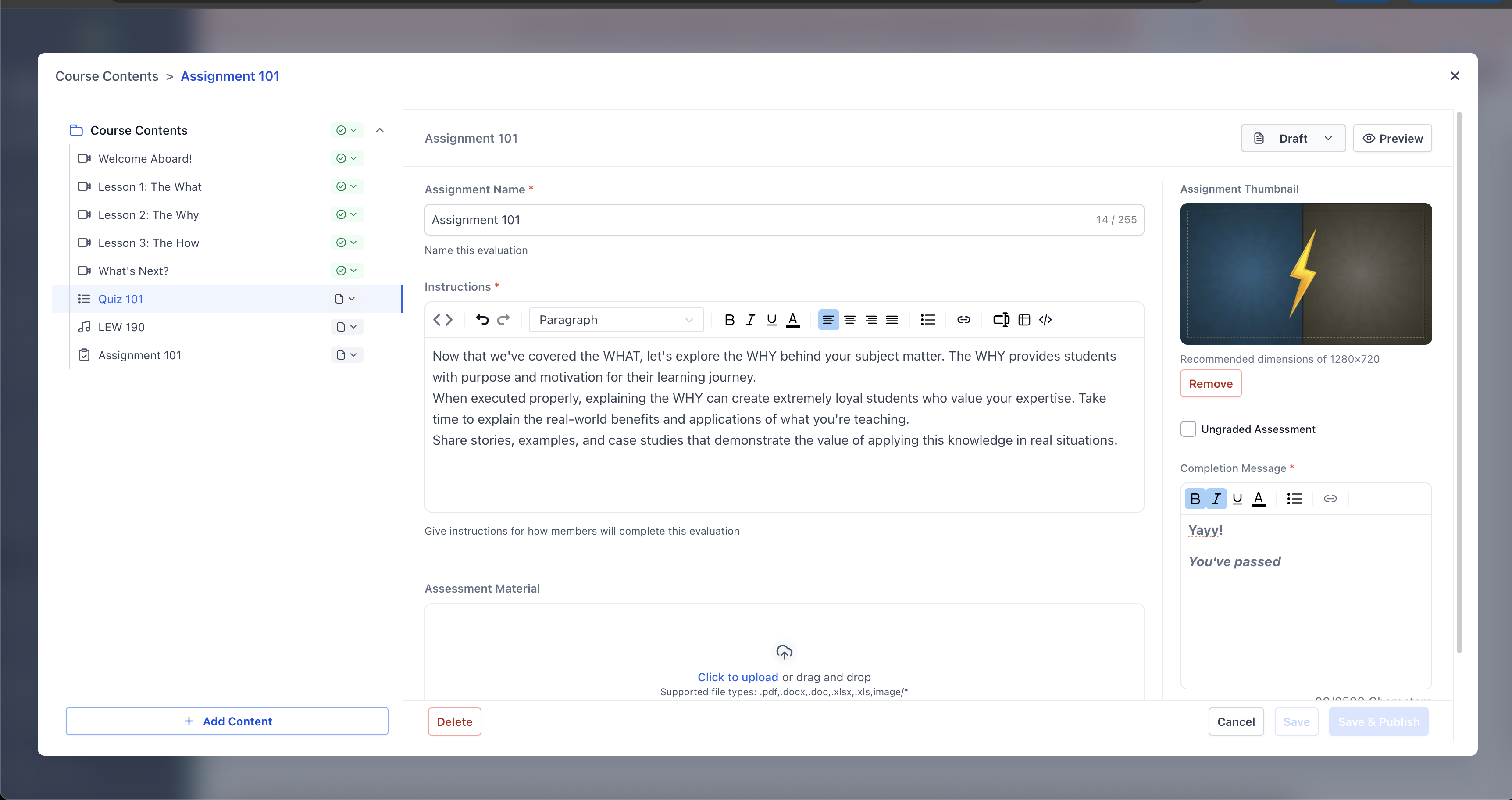 Course Editor showing the Course Map and editing workspace