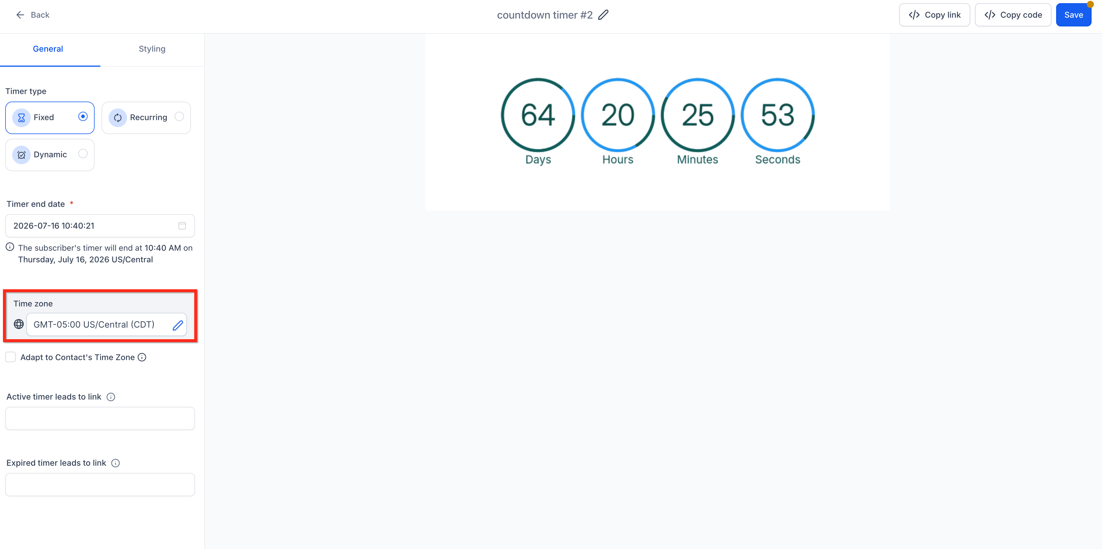 Fallback Time zone setting for a countdown timer