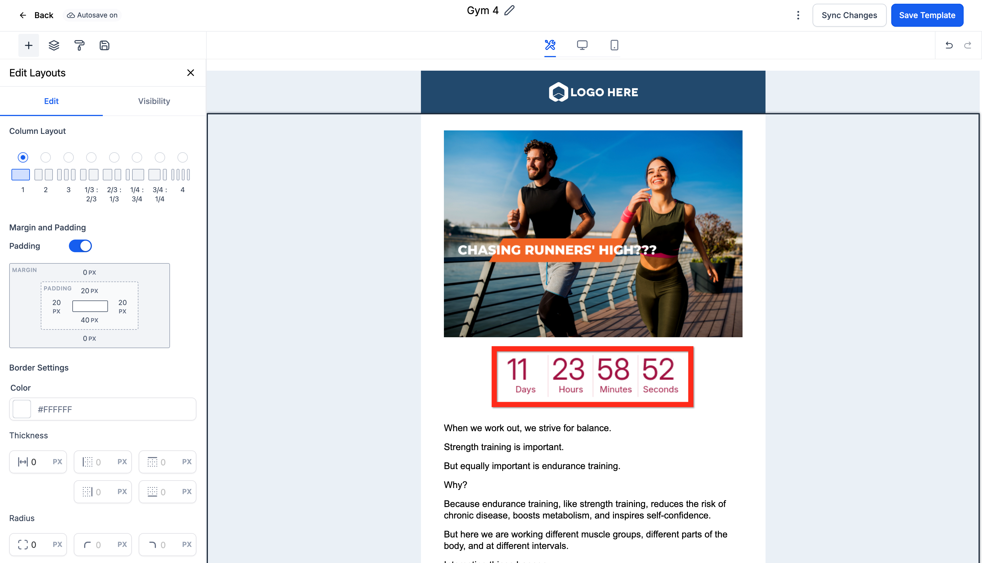 Email template containing a working countdown timer