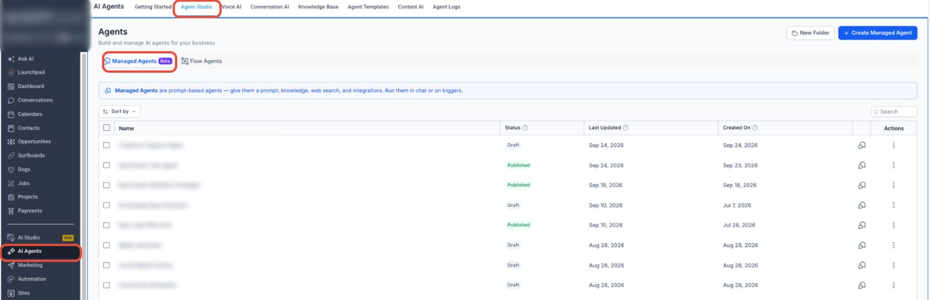 Managed Agents in Agent Studio