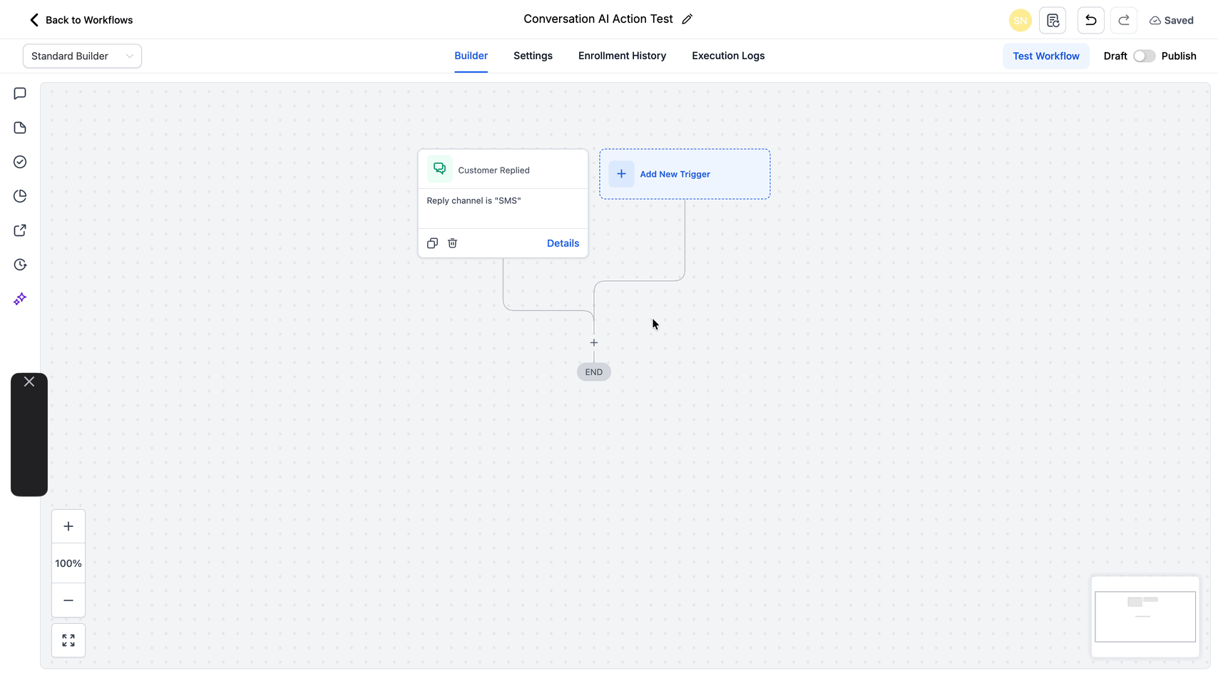 Workflow action menu showing Conversation AI