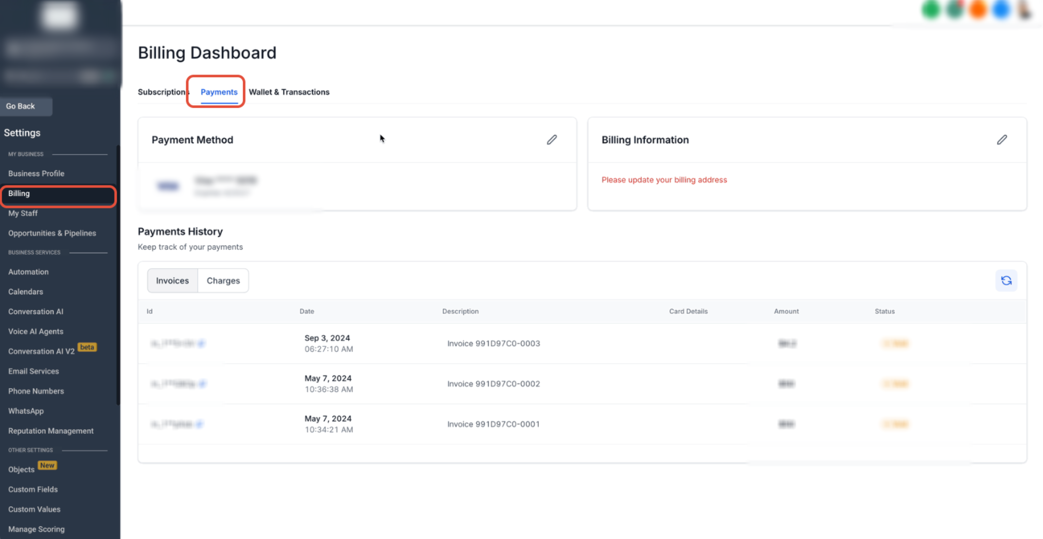 Saved payment methods and primary card settings