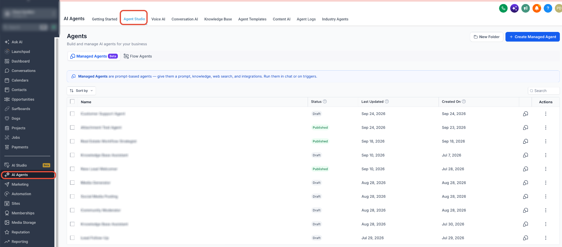 Managed Agents configuration area