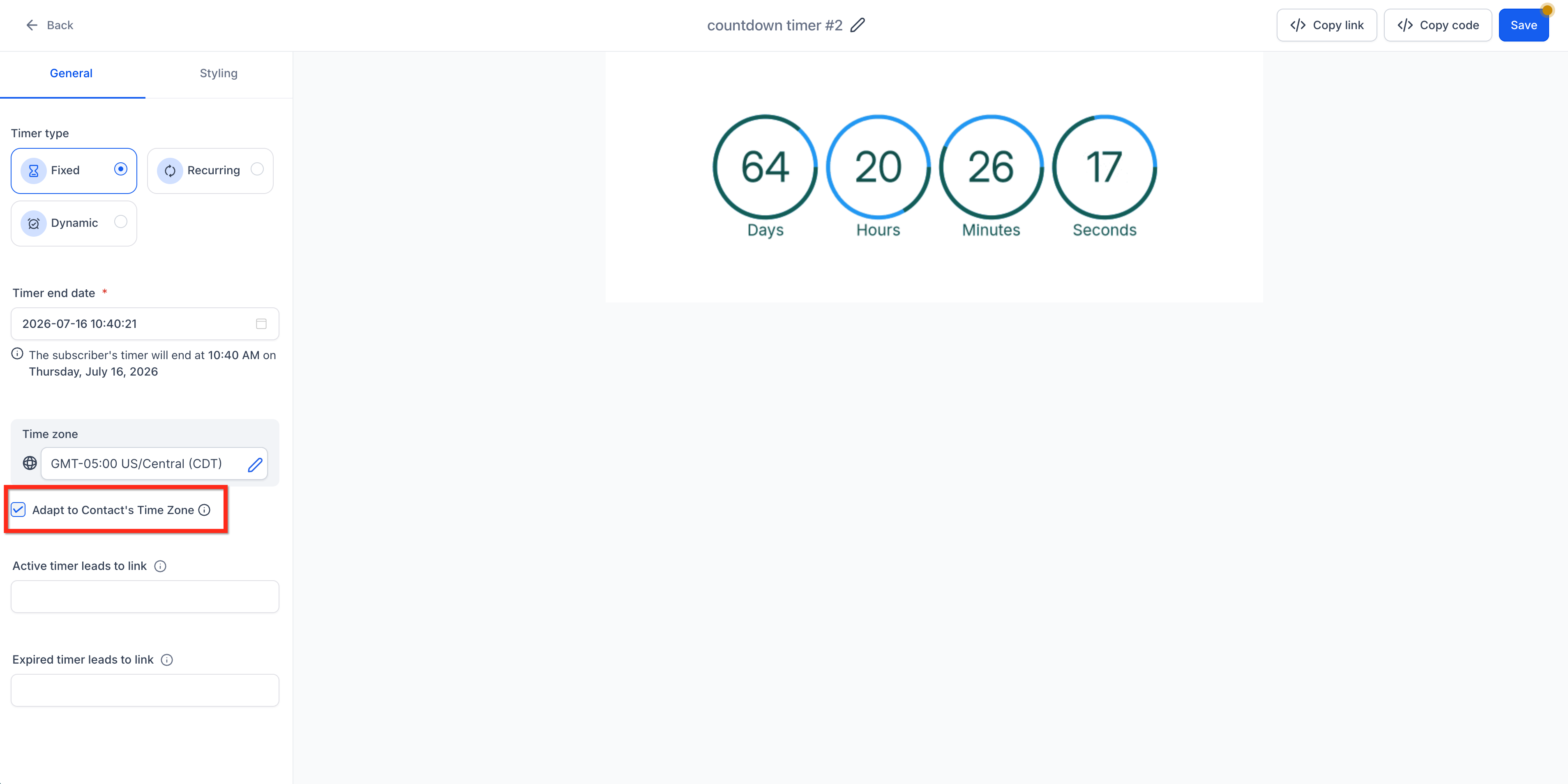 Adapt to Contact Time Zone setting