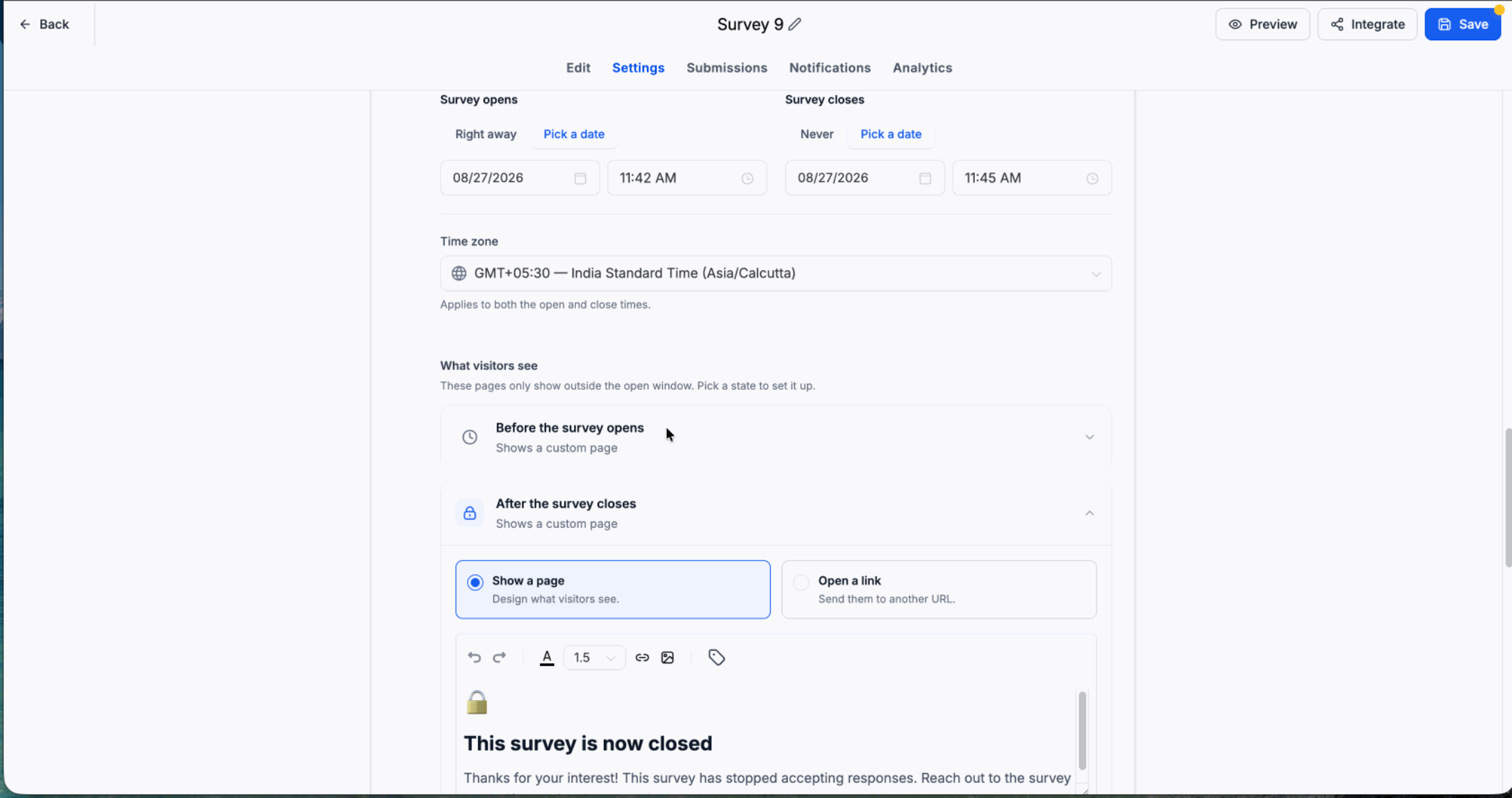 After-close visitor experience settings