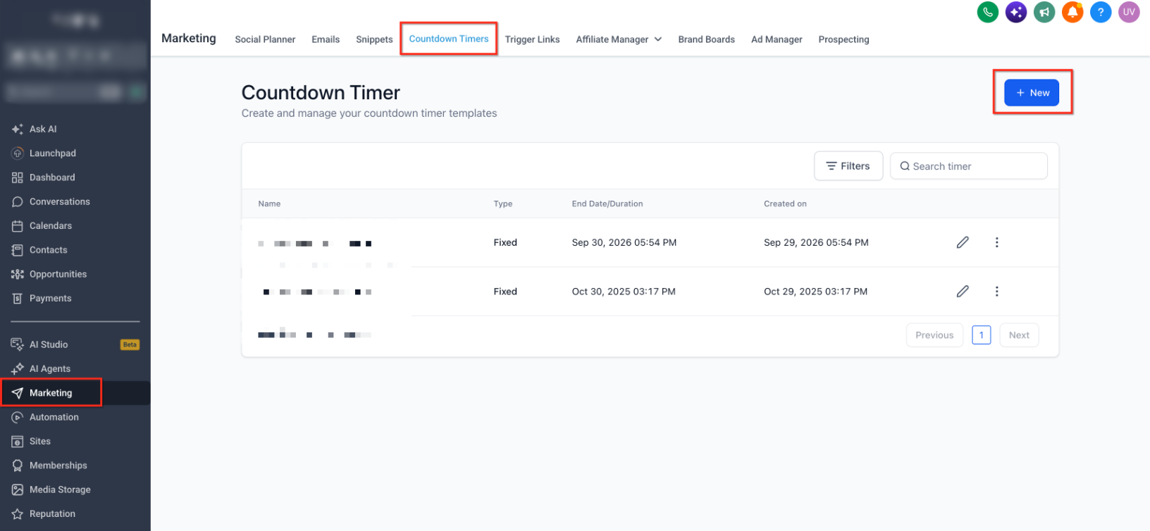 Create a new countdown timer