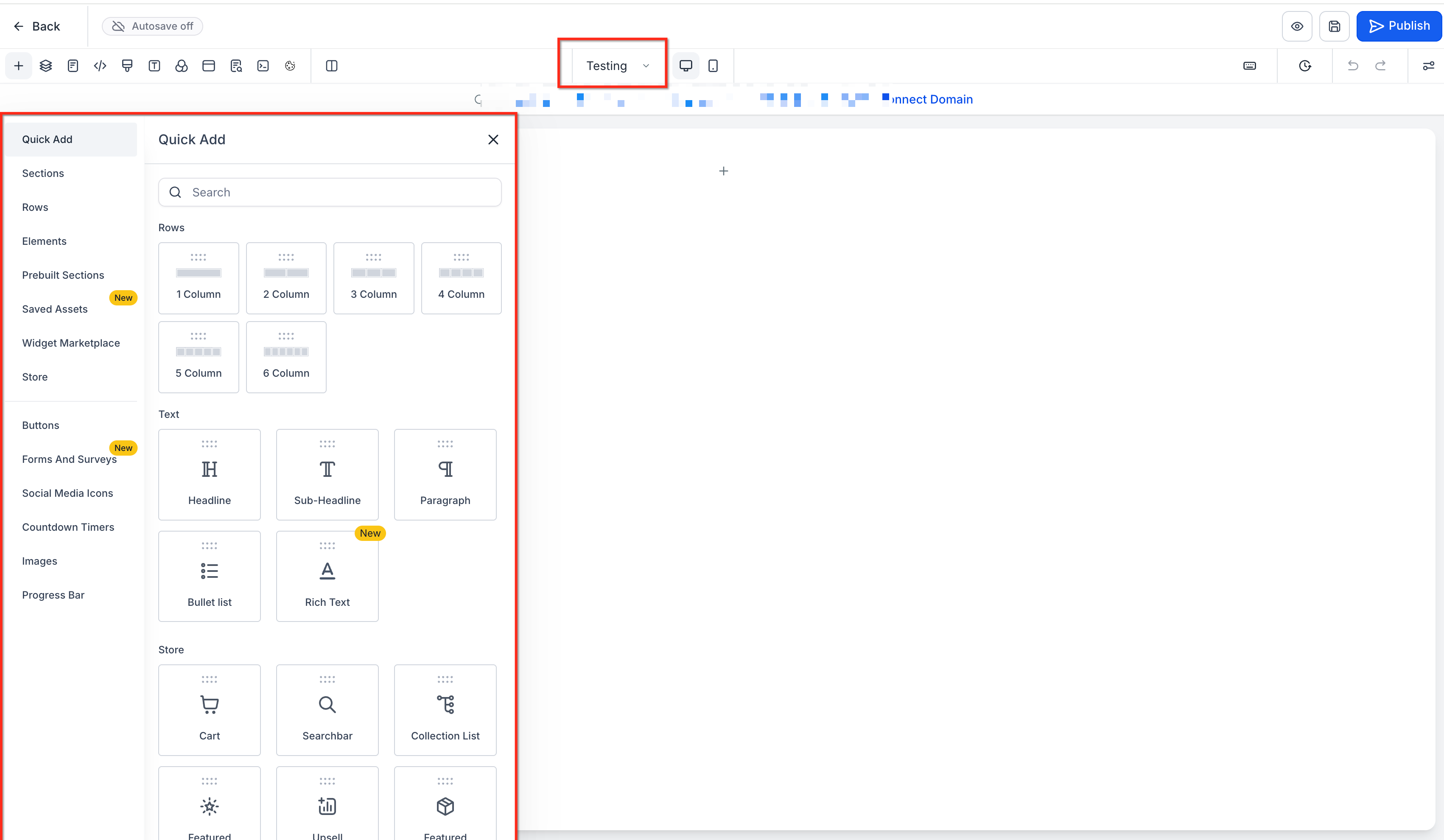 Selecting a page from the Pages drawer to begin editing