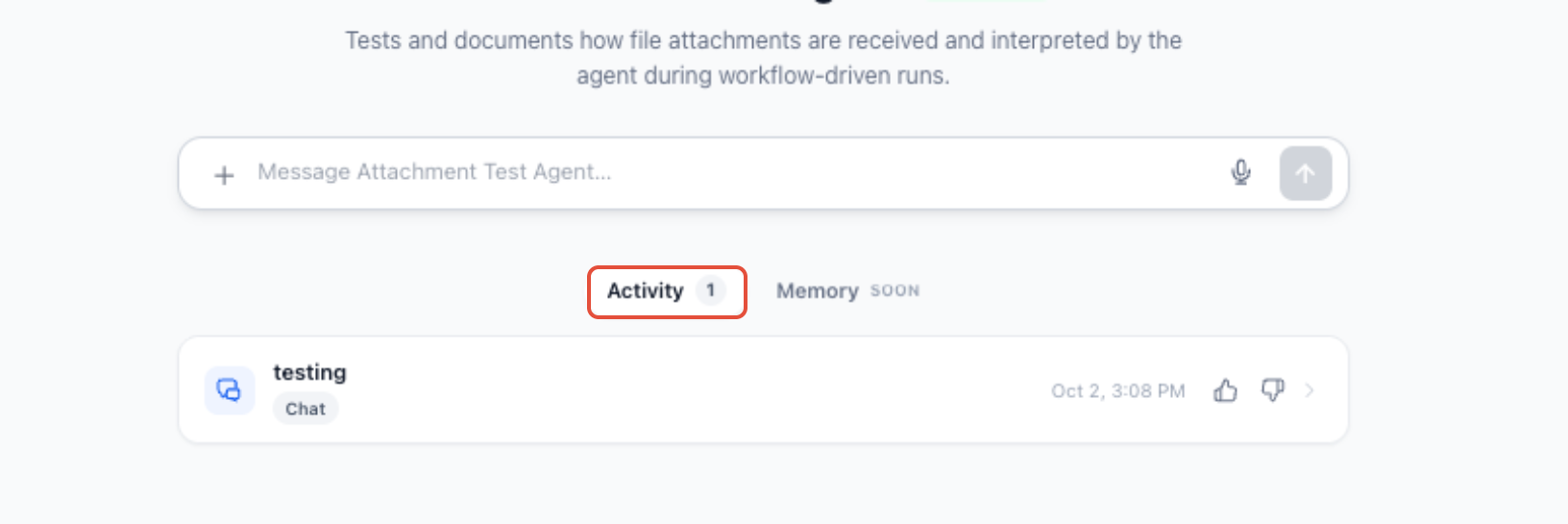 Managed Agent Activity tab